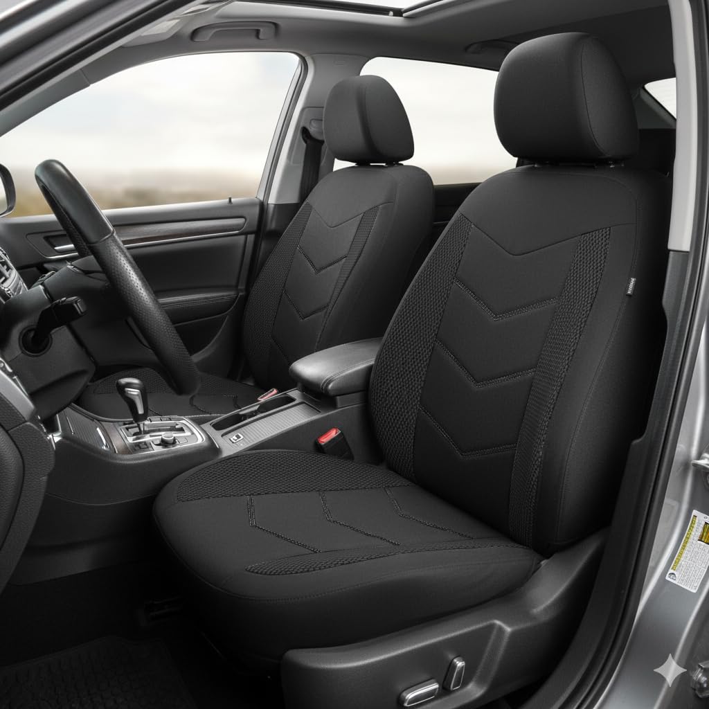 TOYOUN Fundas Asientos Coche Universal Delanteros de Poliéster Fundas Asientos Delanteros Coche para Conductor y Copiloto de Cerdito de Accesorios Automóvil 2 Plazas,Negro