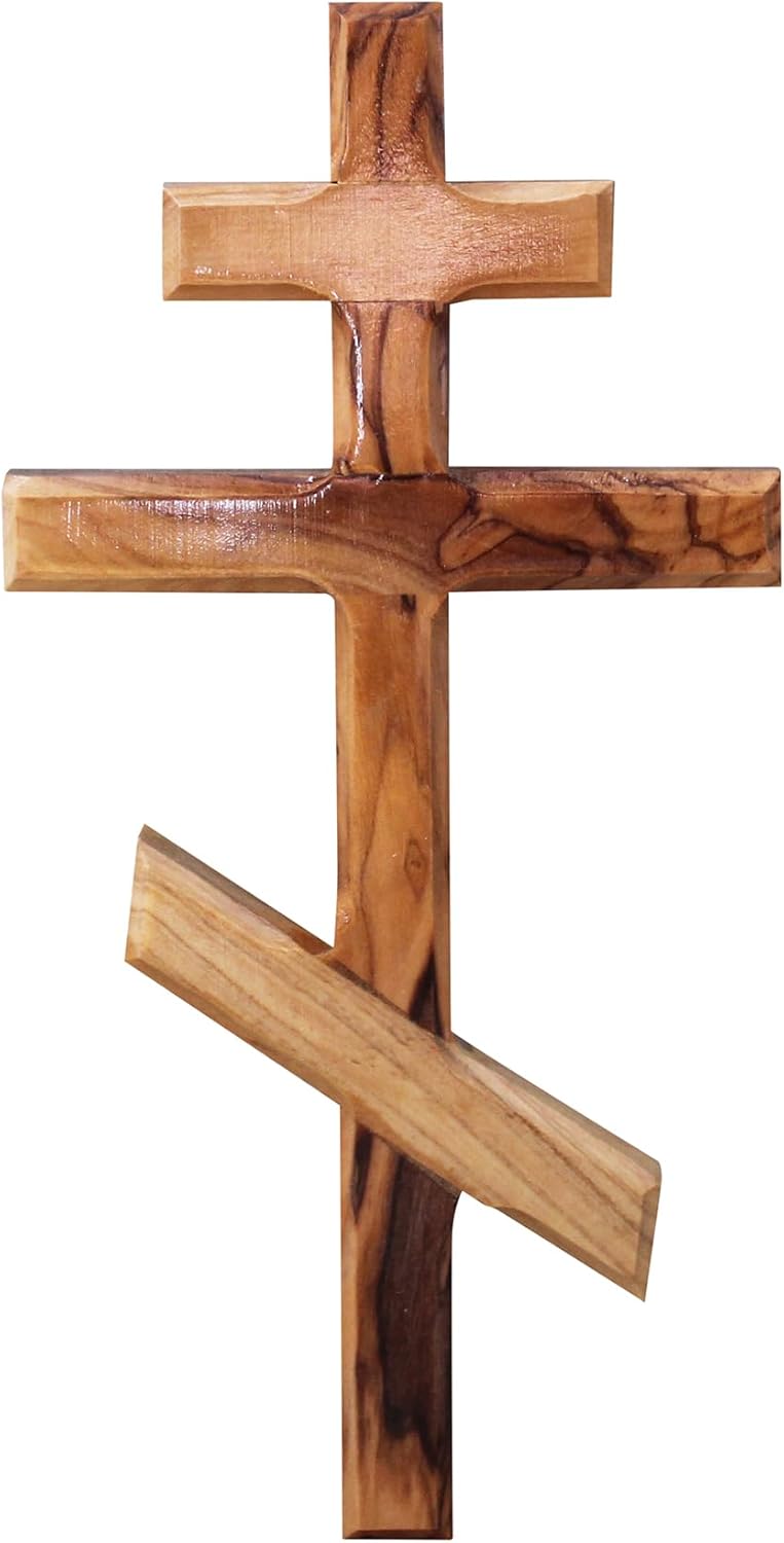 6 Inch Orthodox 3 Bar Wooden Cross – Handmade Olive Wood Wall Cross – Traditional Eastern Christian Wall Decor – Small Religious Gift for Home Prayer Corner