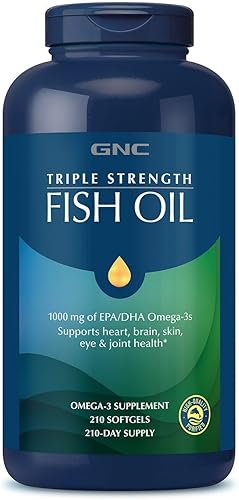 GNC Suplemento Omega 3 de aceite de pescado de triple fuerza, 1000 mg EPA y DHA, apoya la salud del corazón, el cerebro, la piel, los ojos y las