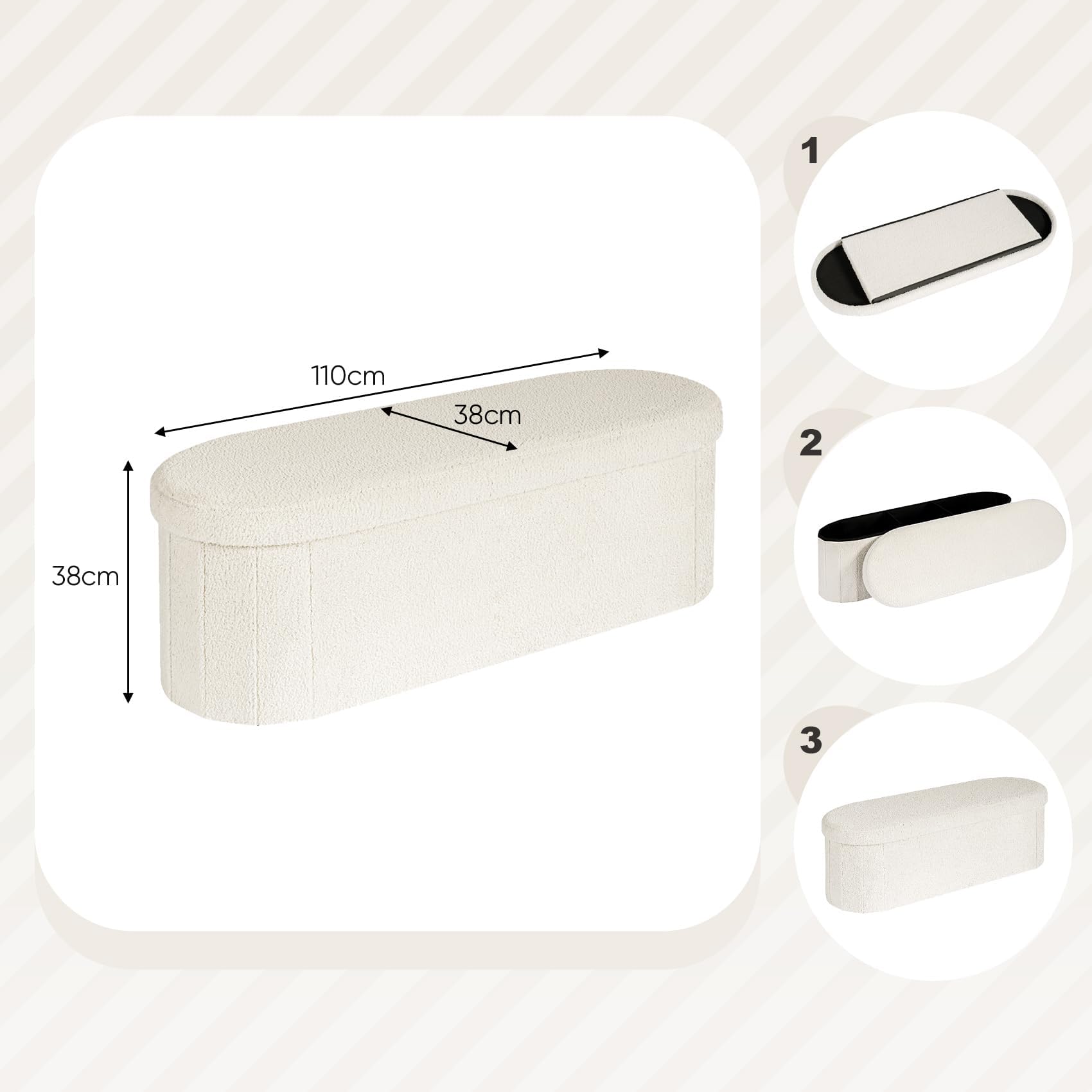 Cassapanca Multiuso Bianca 110x38x38 Cm - Pouf, Baule E Poggiapiedi Per Casa - Foto 3