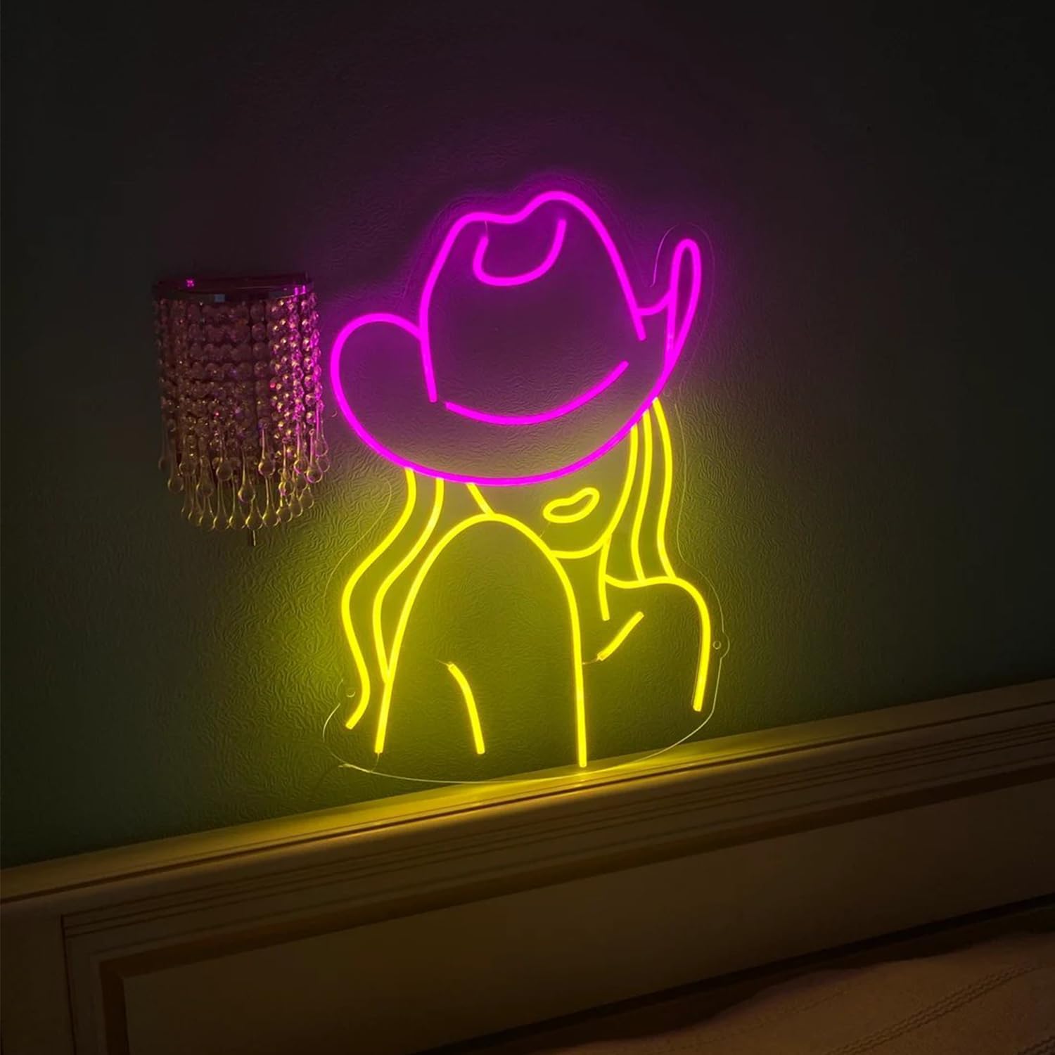 Cowgirl Hat Neon Sign Dimmable LED Western Cowboy Hat Girl Neon Light Wall Decor for Bedroom, Home, Birthday Party Gift for Girl 20inch