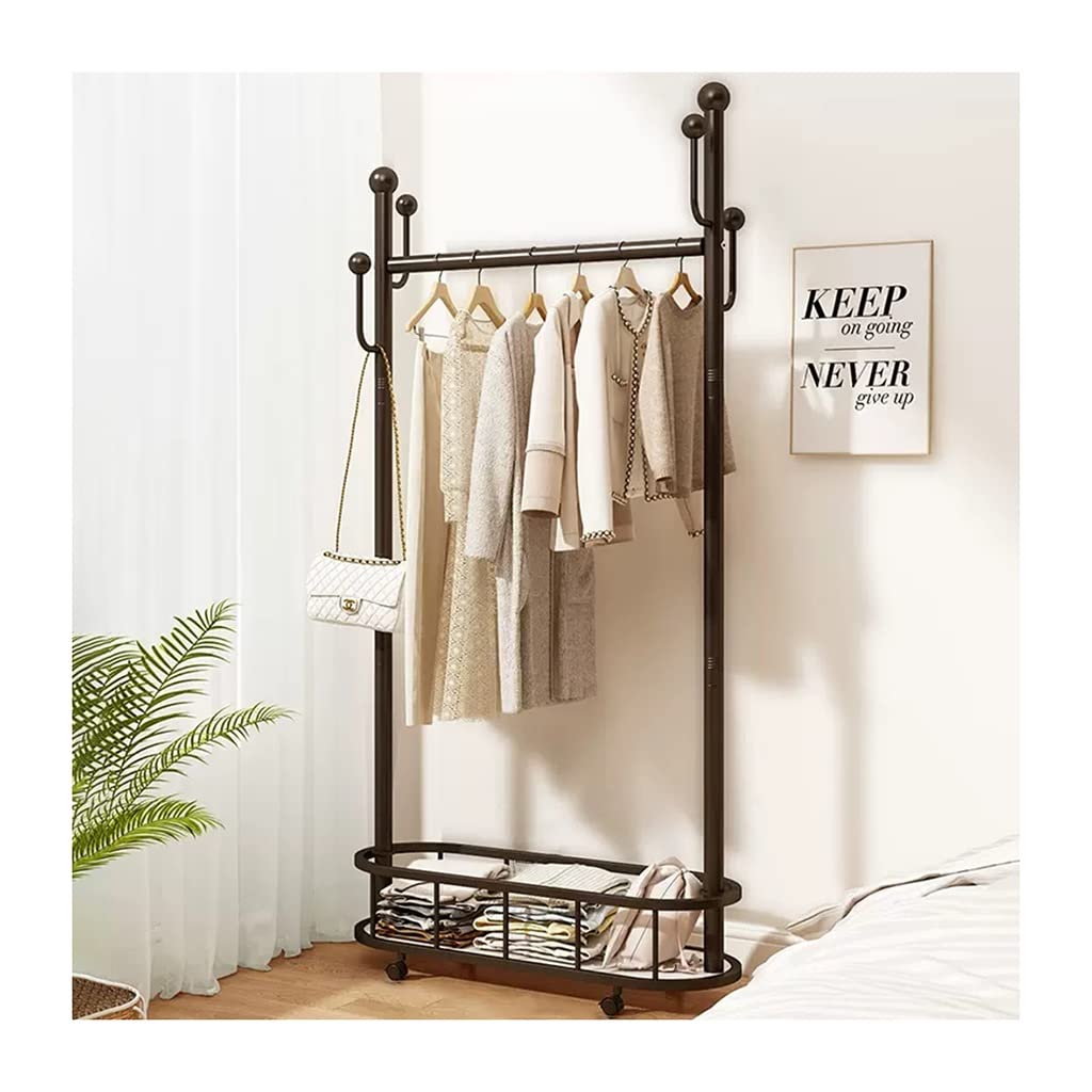 SWENEEN Garment Shoe Coat Rack Coat Freestanding Tree Casters Rack Entryway Stand Metal Basket,Svart-80 30 174cm