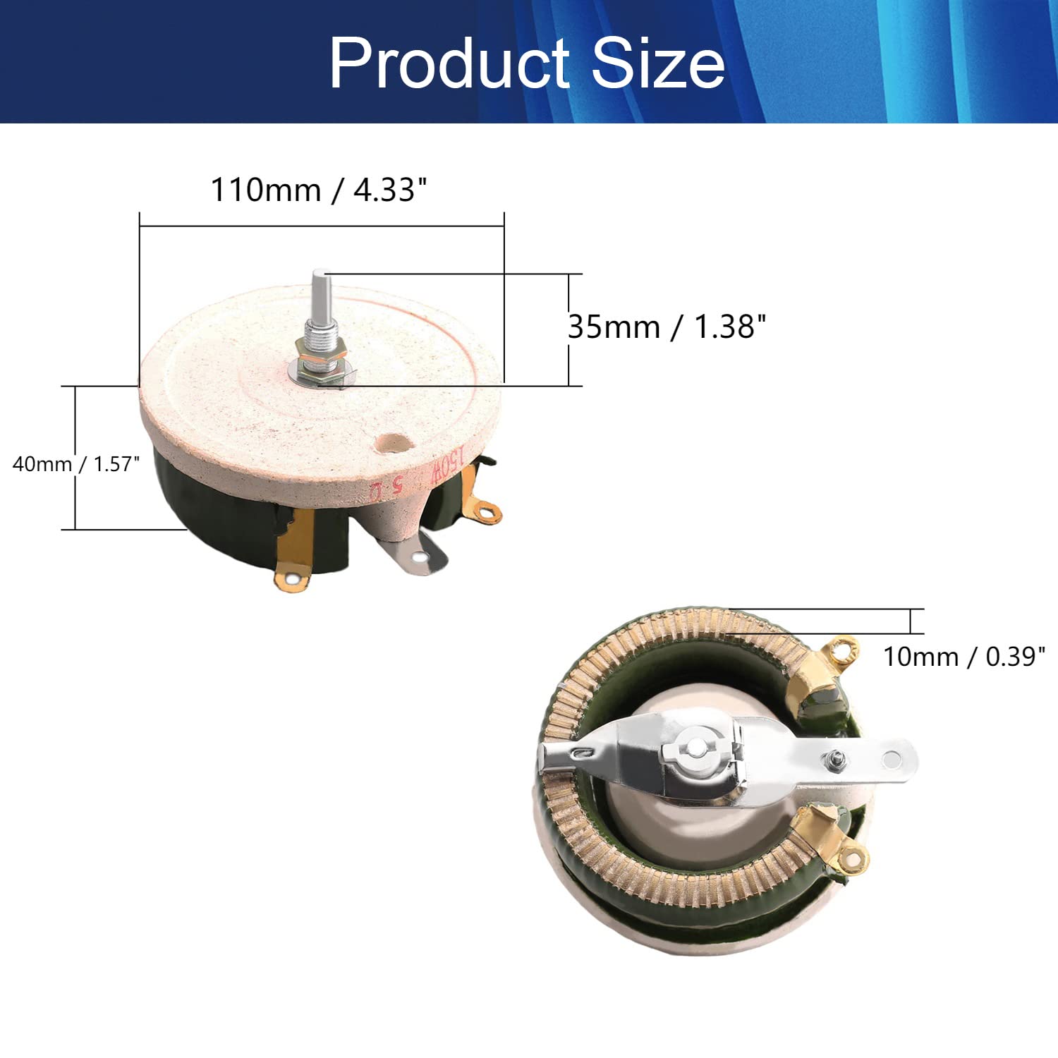 150W 5R Ohm Ceramic Wire Wound Potentiometer Linear Rotary Resistor Rheostat with Knob for Industiral Machinery RPM Adjustment,Aicosineg