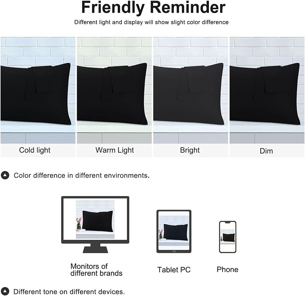 uxcell Pillow Cases Covers Home Room Pillowcases with Envelope Closure Housewife Egyptian Cotton 250 Thread Count Set of 2 King(20"x36") Black