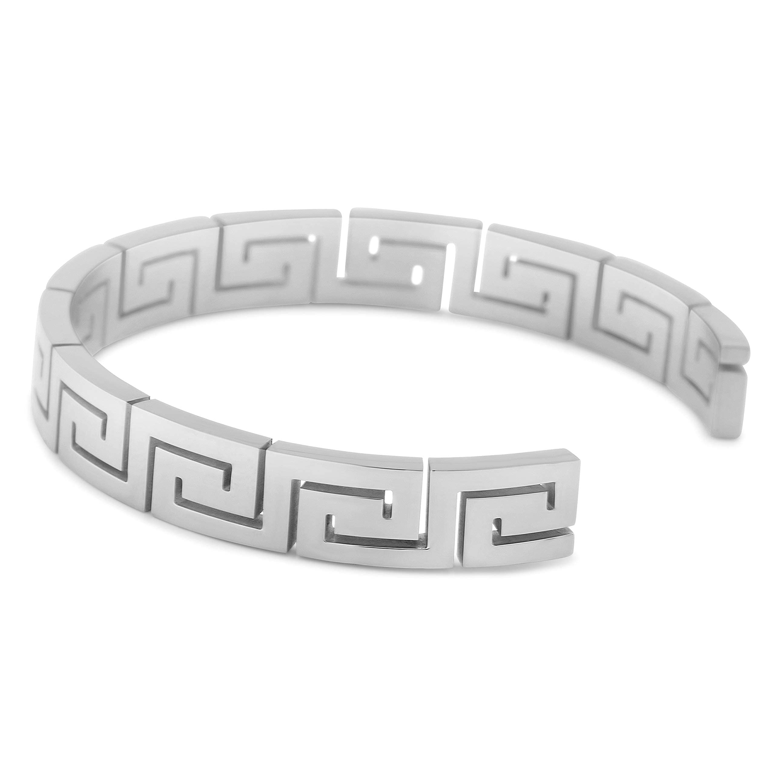 Akitsune Argius Mäander Armreif | Griechisch Antik Armschmuck Frauen Herren Edelstahl Armband Cuff