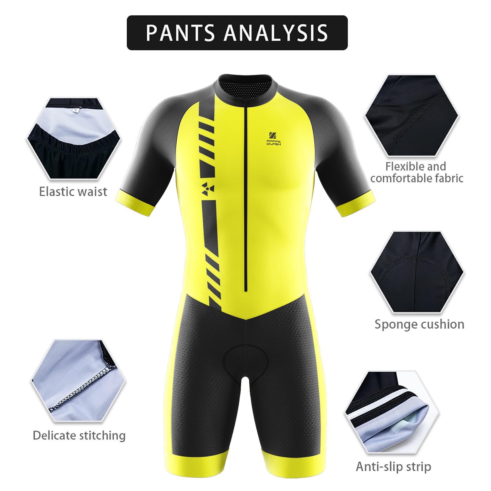 Tuta da Triathlon a Maniche Corte da Uomo, MTB Body Trisuit Cycling Skinsuit with Short Sleeve MTB Cycling Skinsuit with Gel Pad per Nuoto/Corsa/Ciclismo