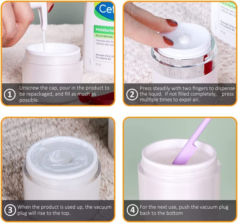 JICOOT 2PCS Airless Pump Jars, 50 ML Bottles, Acrylic Moisturizer Container for Thick Skincare Cream, Travel Lotion - Empty Cosmetic Packaging 4