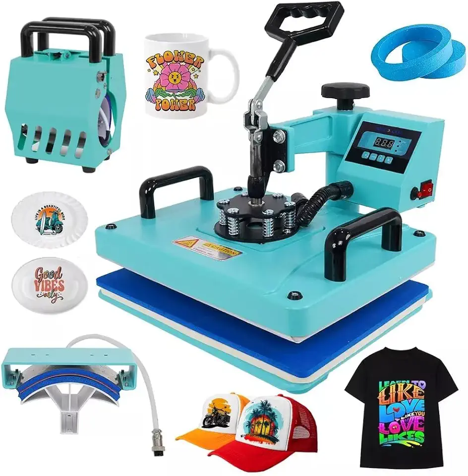 Prensa Térmica Sublimação 5x1 Máquinas De Prensa Térmica Transferência De Calor Por Para Camisetas Caneca Chapéu Placa Azul 110V