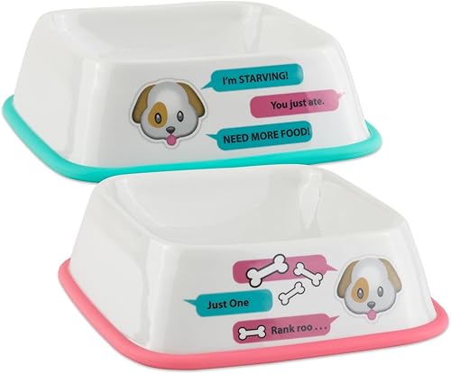 Miniatura 5 de Bone Dry Cuenco para mascotas hambriento y sediento, 6.75 x 6.75 x 2, emojis, 2 piezas