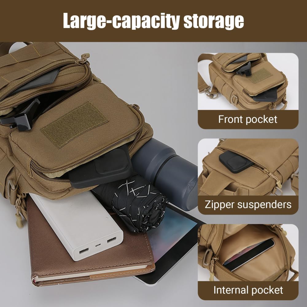 MiOYOOW Borsa Petto Tattico Militare, Multifunzionale Zaino Monospalla, Borsello a Tracolla con Tracolla Staccabile, per Campeggio Ciclismo Escursione Hiking Sport