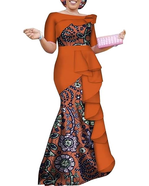 BAZINRICHE African Dresses for Women Dashiki Elegant Ruffles Long Party Dress Plus Size