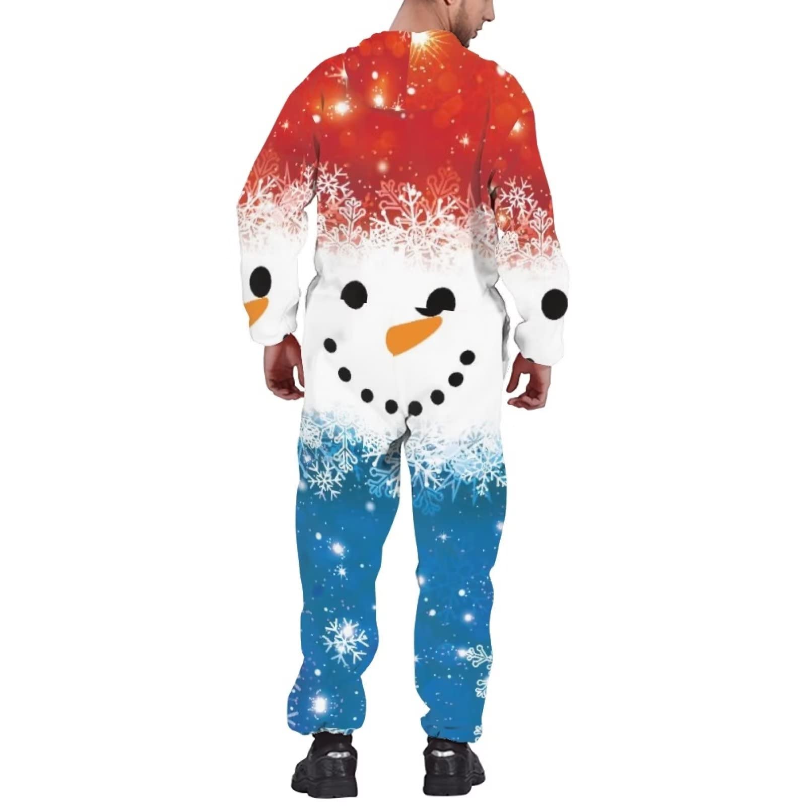 POLERO Pyjama une pièce bohème pour femme avec fermeture éclair et cordon de serrage à capuche avec poche Mandala Floral, bonhomme de neige, L