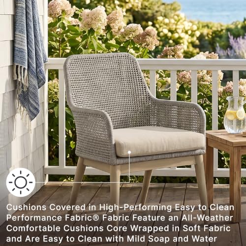 Signature Design by Ashley Seton Creek Cottage Nuvella Weather Resistant Fabric Outdoor Dining Arm Chair with Cushion, Set of 2, Light Brown & Light Gray - image 2