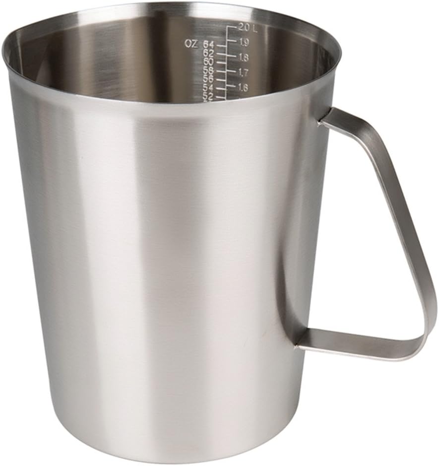 - Measuring Cup, Stainless Steel Measuring Cups (64OZ/2 Liter- 8 Cup), Heavy-Duty Frothing Pitcher, Milk Frothing Pitcher Milk Frother Cup with Marking with Handle for Espresso Machines, Latte Art