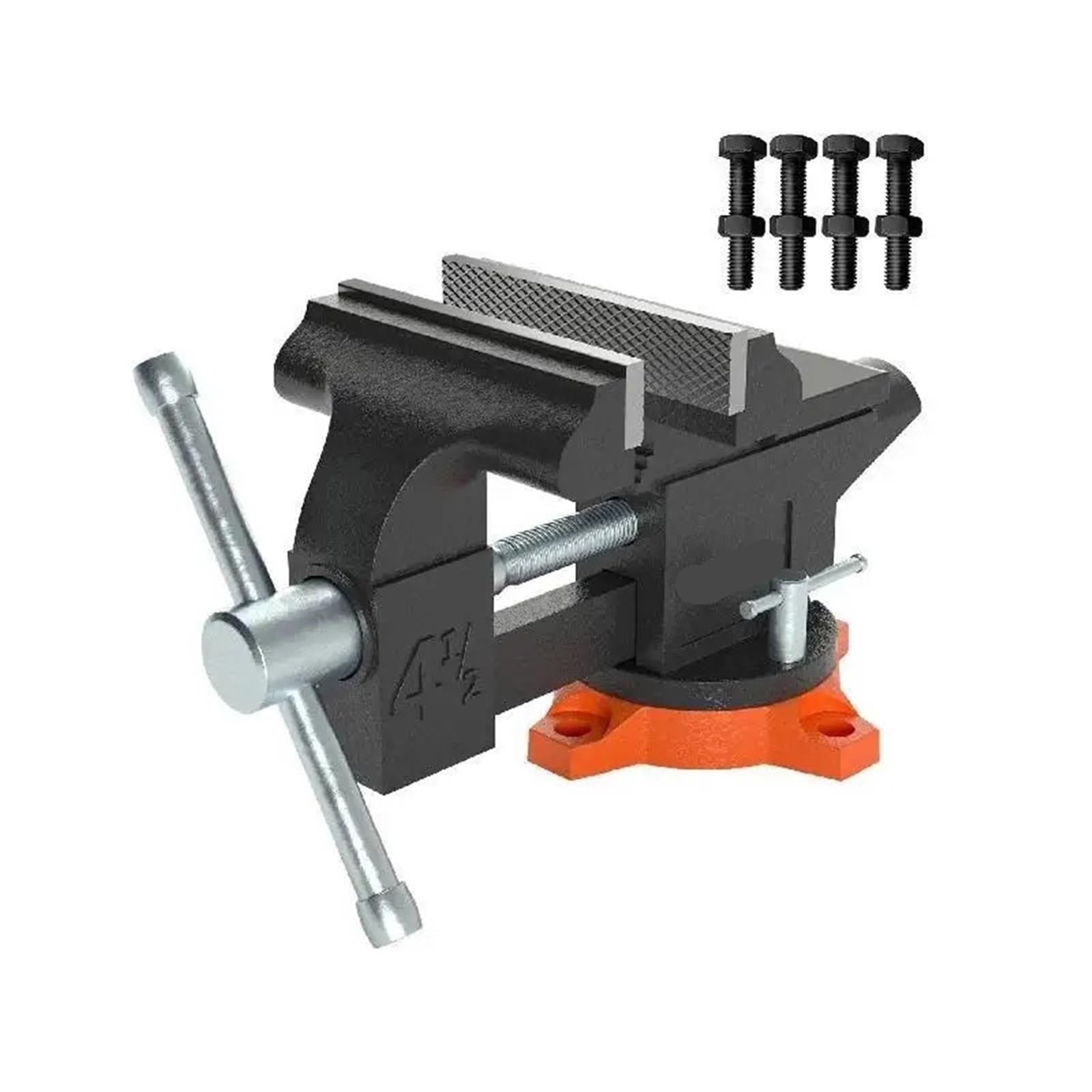 Tornillo de Banco Multiusos de 4,5", 6" y 6,5" con Base giratoria y Yunque, de Hierro Fundido de Alta Resistencia for taladrar, Cortar y lijar conductos.(4.5 Inch)