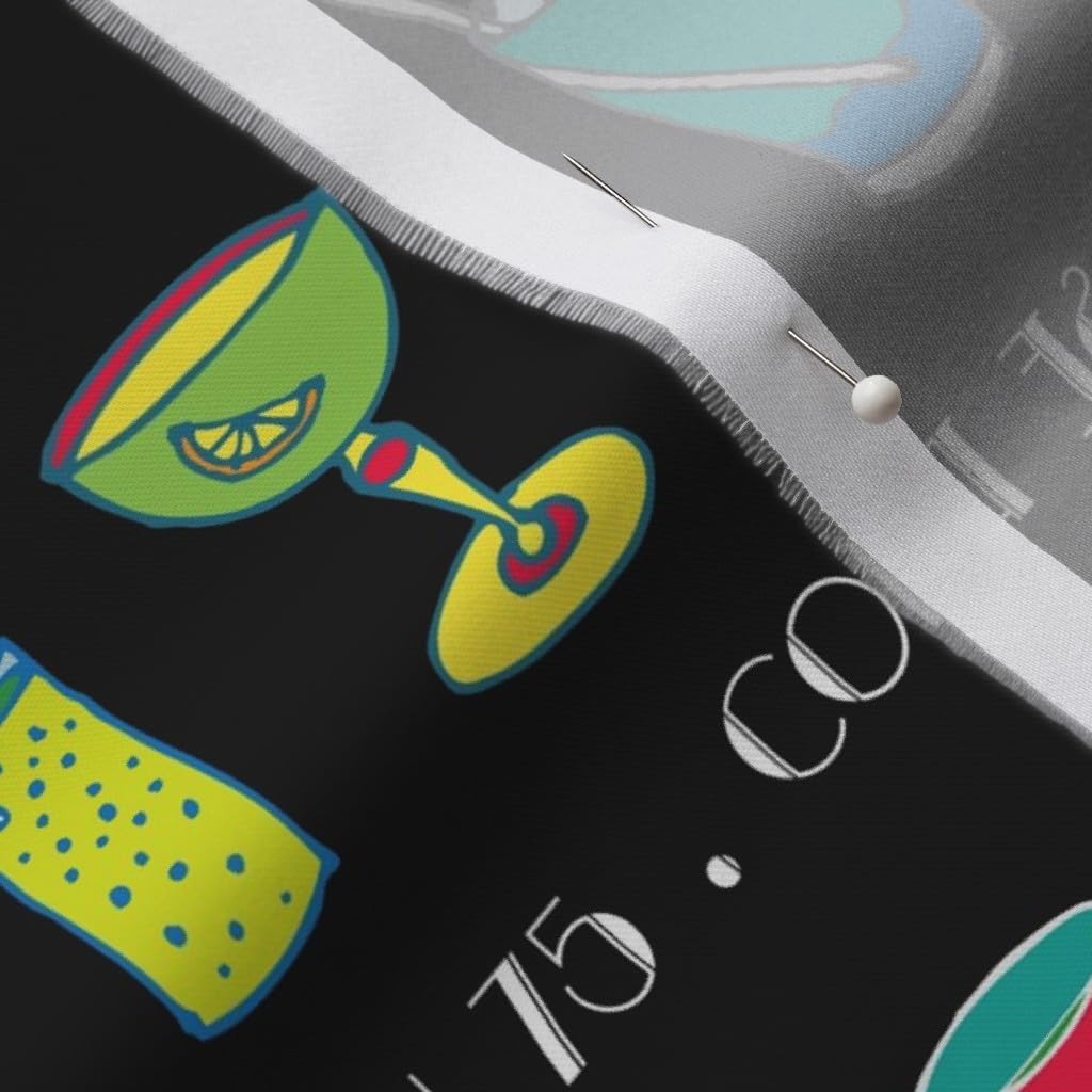 Spoonflower Fabric - Black Cocktail 1920S Retro Vintage Alcohol Alcoholic Beverage Drinks Printed on Organic Cotton Sateen Fabric by The Yard - Sewing Quilting Apparel Home Decor