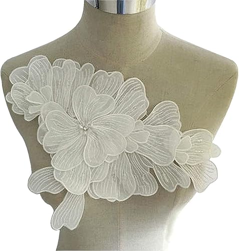 Apliques de encaje, parches para ropa, 1 pieza de poliéster bordado de flores de encaje cuello de diamantes de imitación blanco hojas florales