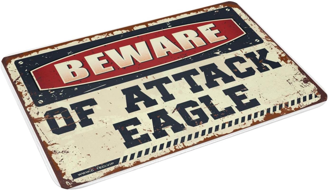 Indoor Mats for Front Door Entry Beware of Attack Eagle Doormat Vintage Decor Man Cave Stuff(65X90CM)