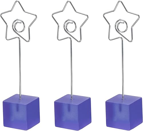 Miniatura 6 de PATIKIL Soporte para tarjetas con base de cubo de resina, paquete de 3 unidades con clip de metal en forma de estrella, clip de alambre para notas,