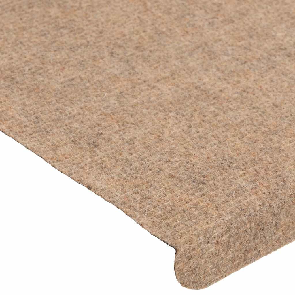 vidaXL Alfombrilla Autoadhesiva de Escalera 15 uds, Alfombra Antideslizante, Protector Amortiguación de Peldaño, Tela Beige 65x24,5x3,5 cm