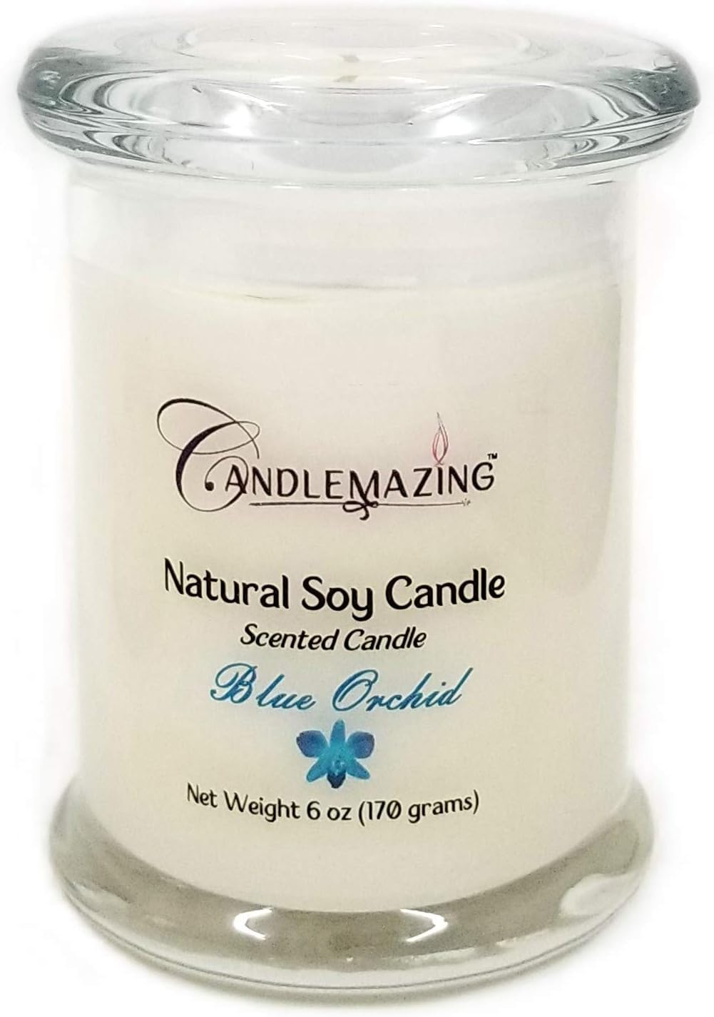 Blue Orchid Soy Candle, Exquisite Spa Blend with The Essence of Jasmine, Sweet Cream, Wood and Musk Floral - Elegant Candle in Clear Glass Jar with Lid, Sustainable Eco Friendly 100% Soy Wax