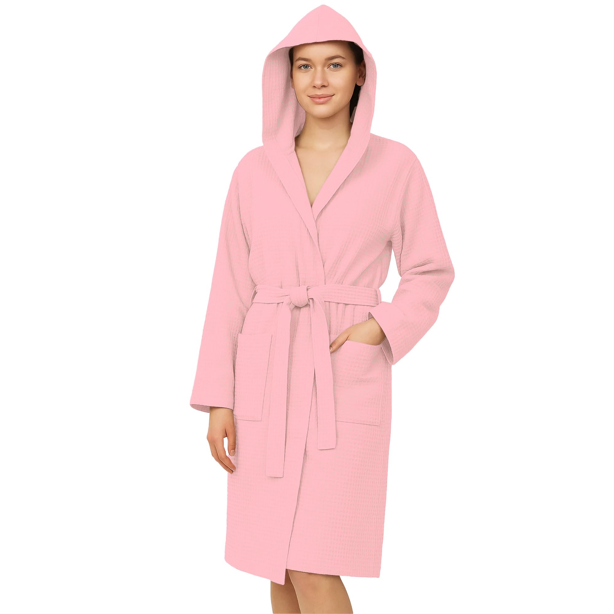 Accappatoio Nido d’Ape Unisex Uomo Donna in cotone con Cappuccio, Tasche e Cintura – Leggero, Assorbente, Traspirante – Ideale per Casa, SPA, Piscina, Palestra e Viaggi