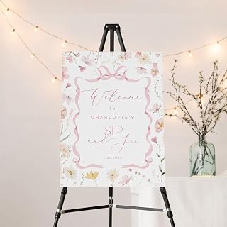 Personalized Wildflower Sip and See Welcome Poster, Custom Sip and See Celebration Board, Blush Floral Pink Baby Poster, Modern Baby Girl Party Welcome Poster