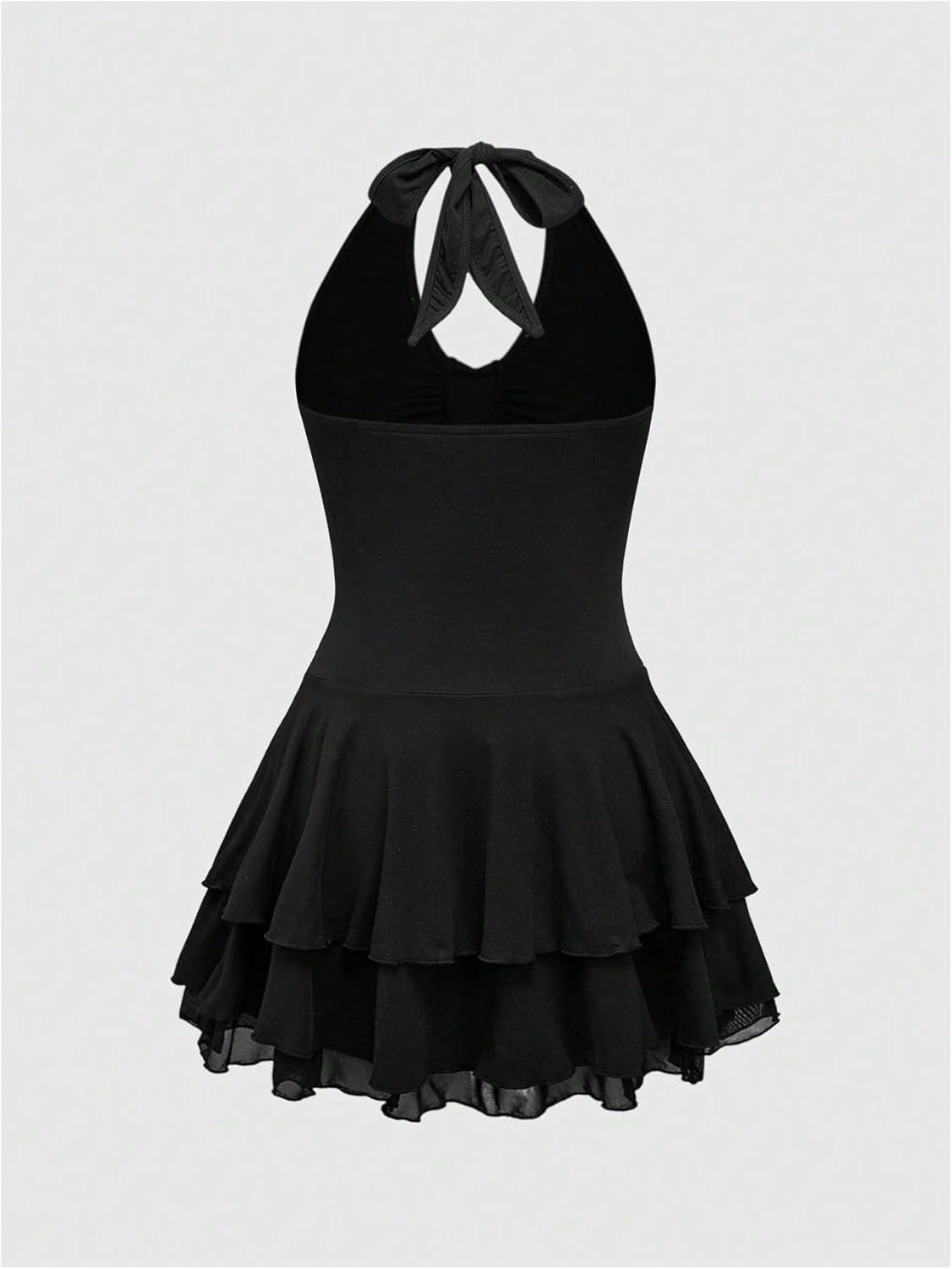 Milumia Women's Punk Tie Backless Halter Dress Y2k Ruched Layered Ruffle Hem Mini Dresses - Image 2