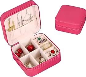Porta Joias Pequeno Couro Mini Estojo Organizador de Joias Bijuterias Colar Pulseira Relógio Ideal para Viagens e Organização de Armário Portátil (Rosa Escuro)