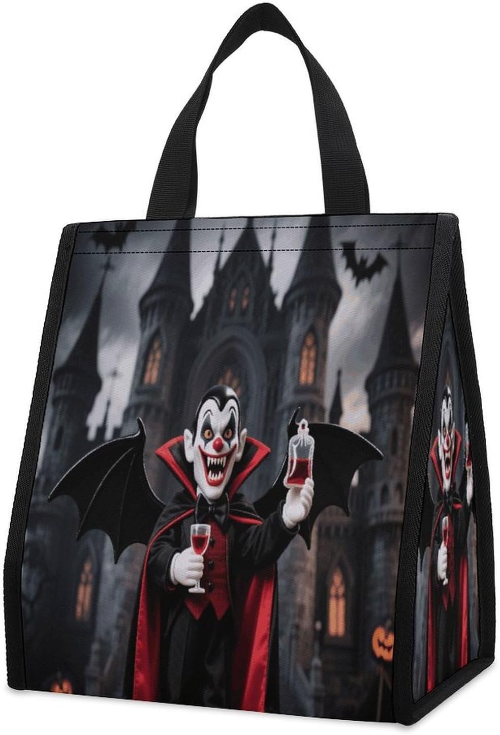 Scary Clown Reusable Insulated Lunch Bag 9L Foldable Cooler Bag for Women Men Leakproof Lunch Tote with Aluminum Foil Liner Portable Lunchbox Container for Work, Picnic, Beach