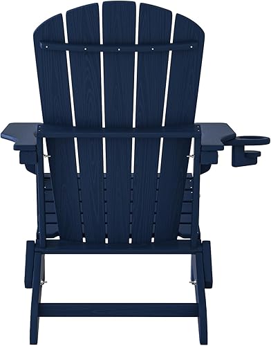 Miniatura 11 de Plawdlik Silla plegable Adirondack, probada por SGS, con textura de madera y portavasos, resistente a todo tipo de clima, de HDPE, cómoda, para