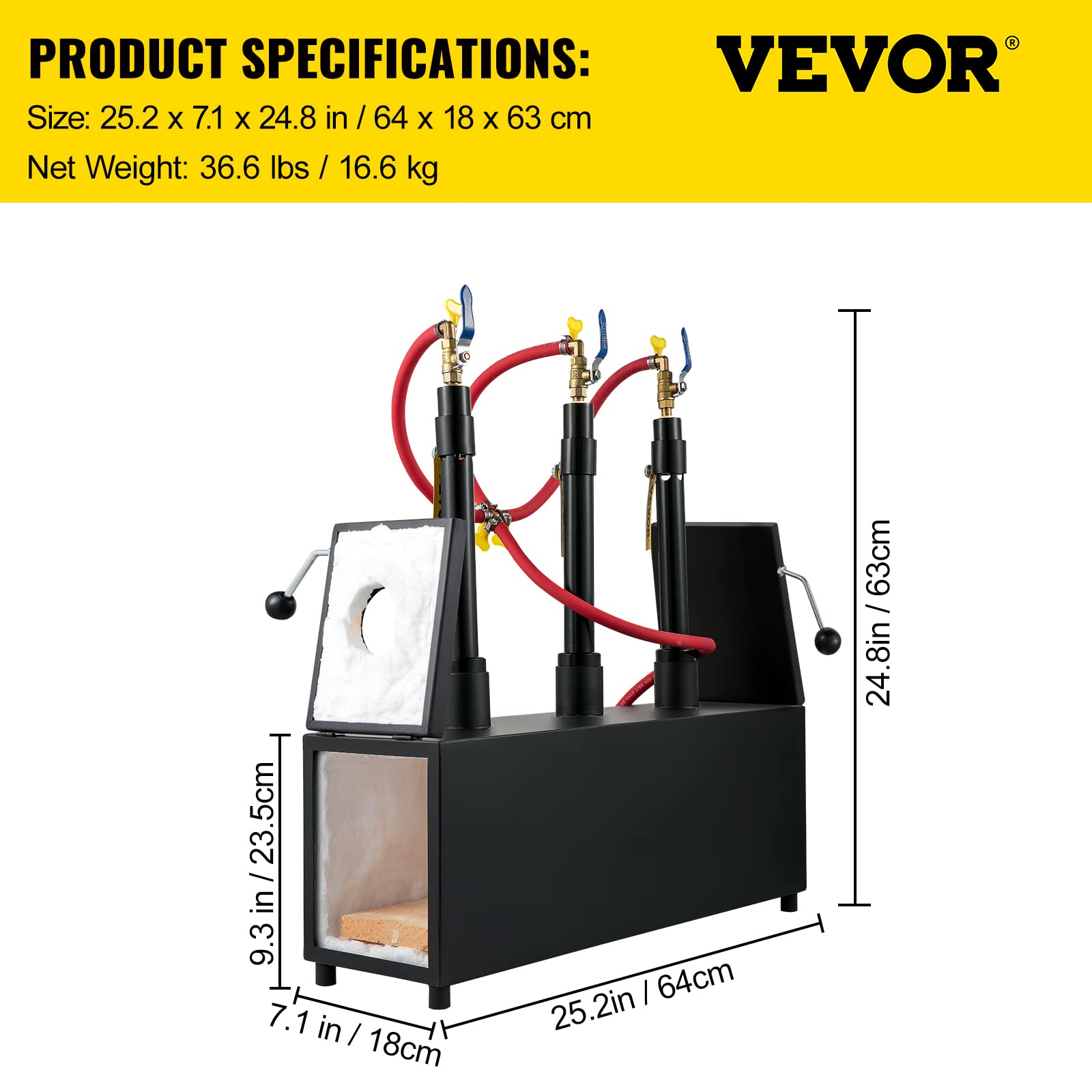 VEVOR Forge à Gaz Propane 15 L Four Fusion Portable 3 Brûleurs 230 kW·h Noir