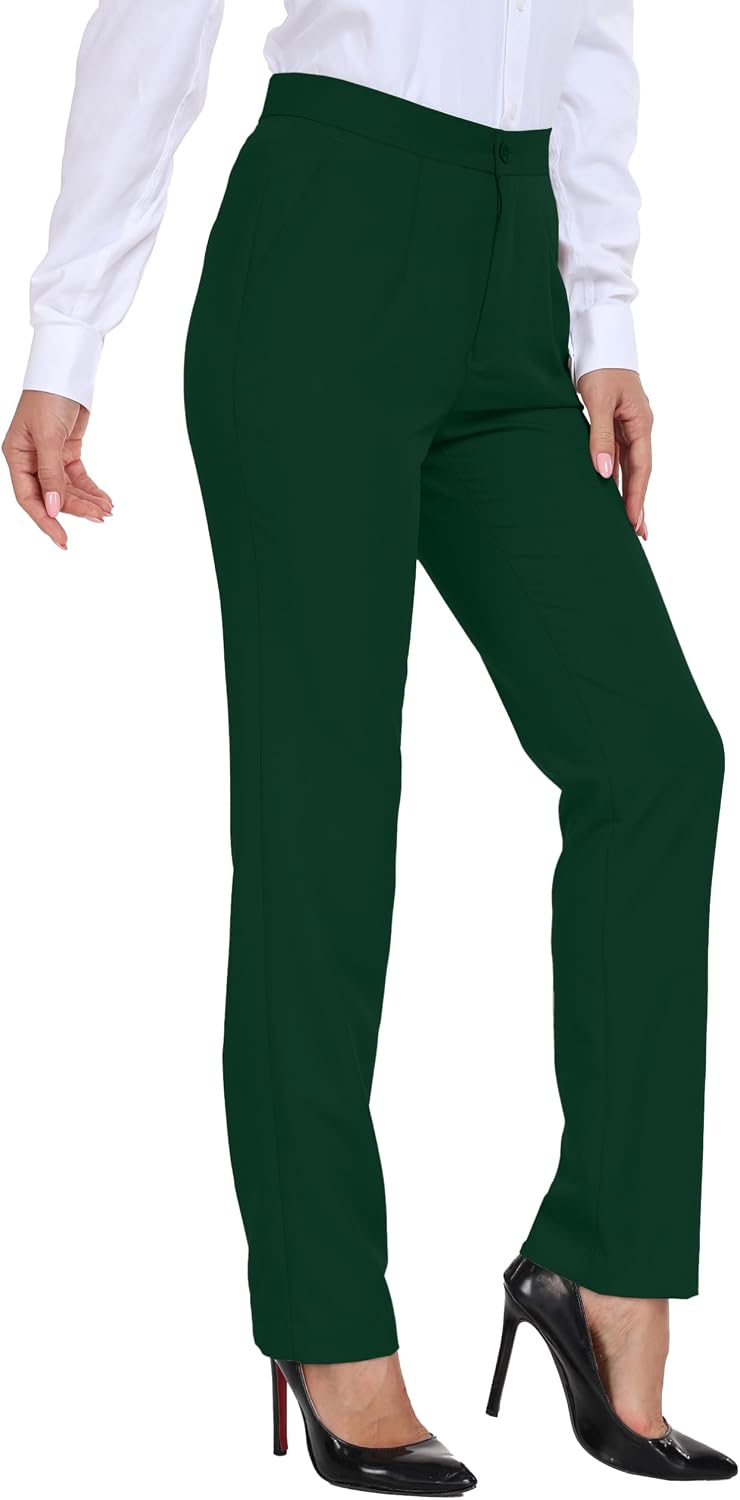 Women Dress Pants for Work Black Business Plus Pant Office Casual Straight Leg Trousers Stretchy Waisted Lady Slacks