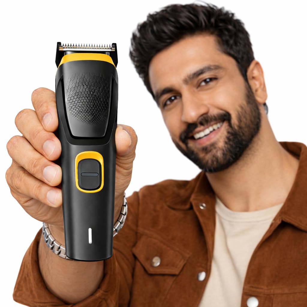 GLAKER Professional Beard Trimmer for Men | Cordless Hair & Beard Trimmer | Precision Grooming Kit with Adjustable Comb | Rechargeable Beard & Mustache Trimmer (BLACK)