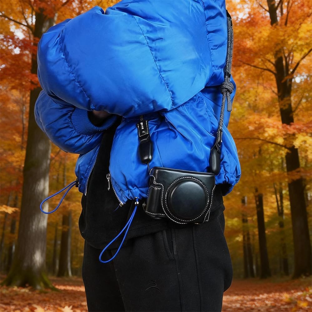 for Sony rx100 case,for Sony rx100 vi case,dsc-rx100 Mark ii,dsc-rx100 iii,dsc-rx100 iv,dsc-rx100 v RX100 VII m6 5a m3 Protective Leather Camera Case Bag with Camera Shoulder Strap (Black)