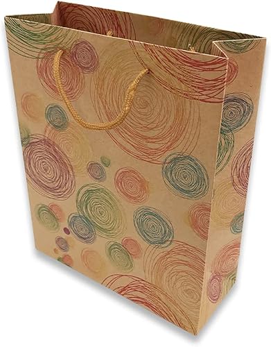 888 Display USA, Inc 6 pcs of 7.5" x 3" x 9.5" H Paper Tote Bags - Colorful Circles on Kraft Design - ShoppingMerchandisingGift Bags