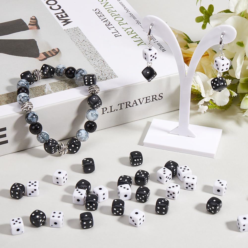 SUNNYCLUE 1 Box 200Pcs 2 Colors 8mm Dice Beads Black and White Cube Beads Acrylic Small Mixed Plastic String Party Games Loose Spacers for Jewelry Making Supplies Craftings DIY Necklace Bracelet Women - Image 3