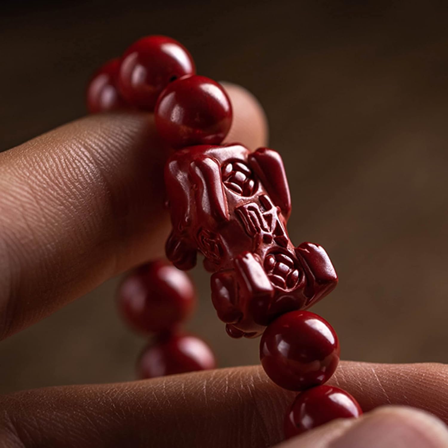 Feng Shui Amulet Natural Stone Cinnabar for Women Men 6/8mm Crystal Quartz Piyao Ward Spirits Talisman for Good Fortune,6mm
