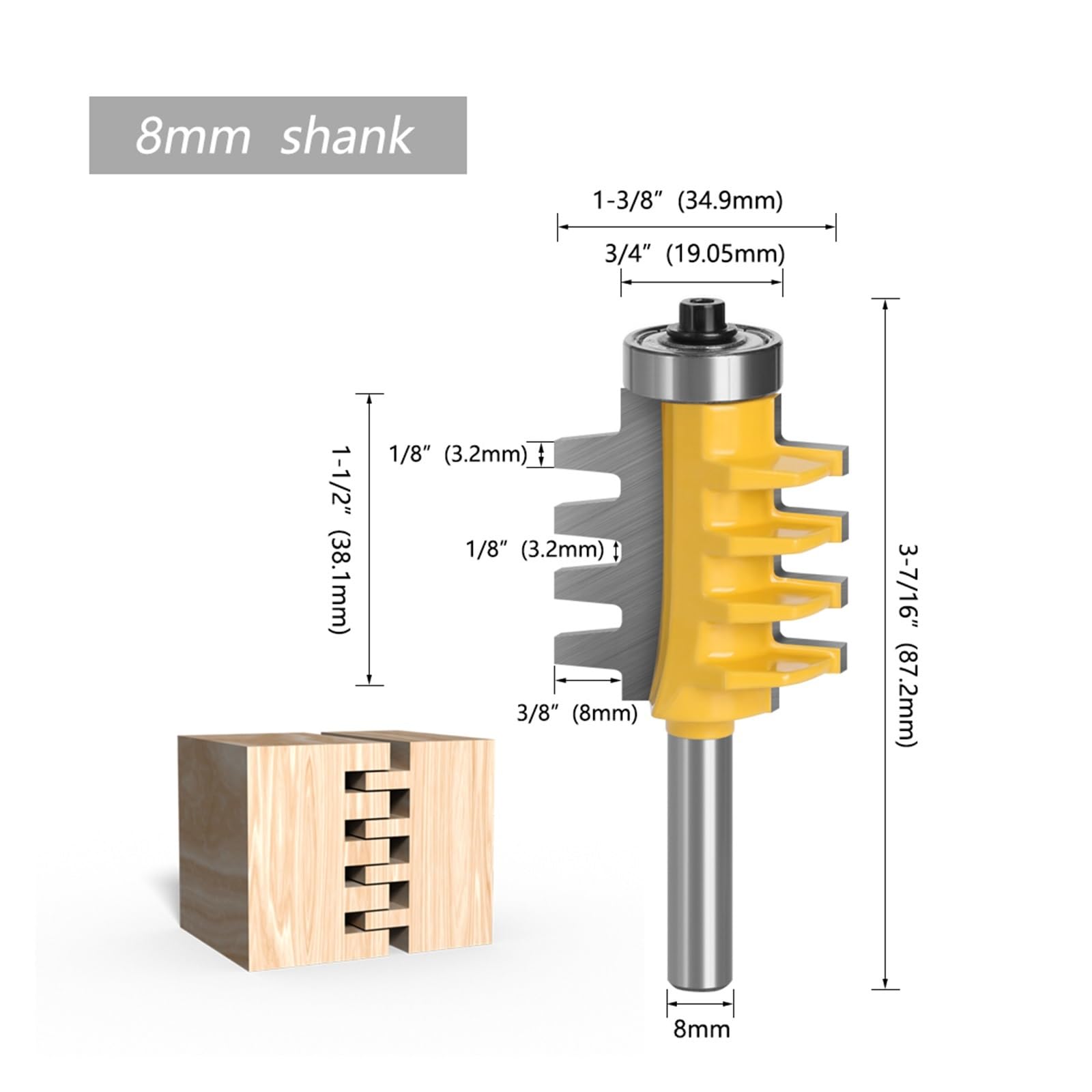 1pc 6mm 1/4" 8mm 12mm 1/2" Shank połączenie palcowe klej router Bit nóż frez stożek narzędzia do obróbki drewna(8mm shank)
