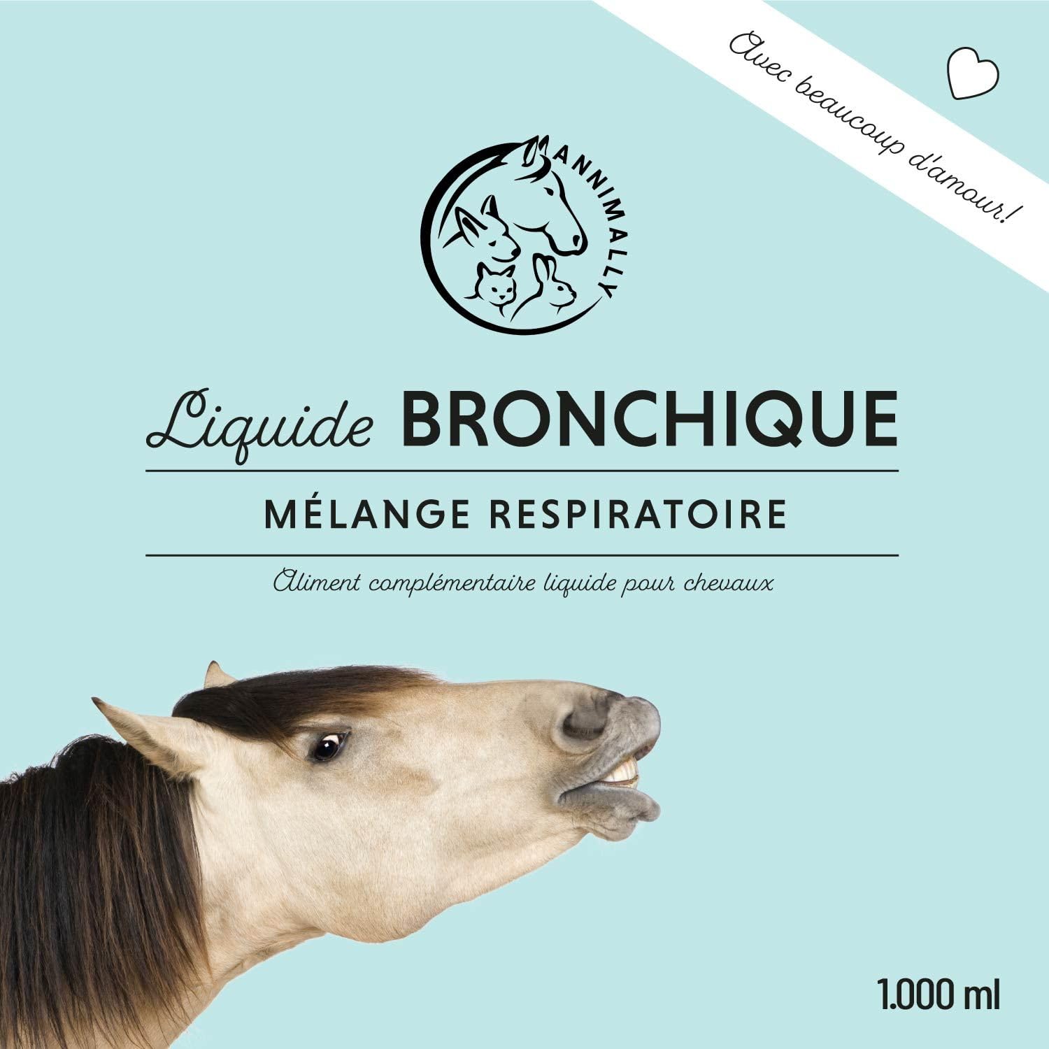 Annimally Sirop toux Cheval 1000ml - Sirop bronchial pour Chevaux Contre la toux et pour apaiser Les Voies respiratoires - Sirop pour la Gorge, Liquide à Base de mélange d'herbes Bronc