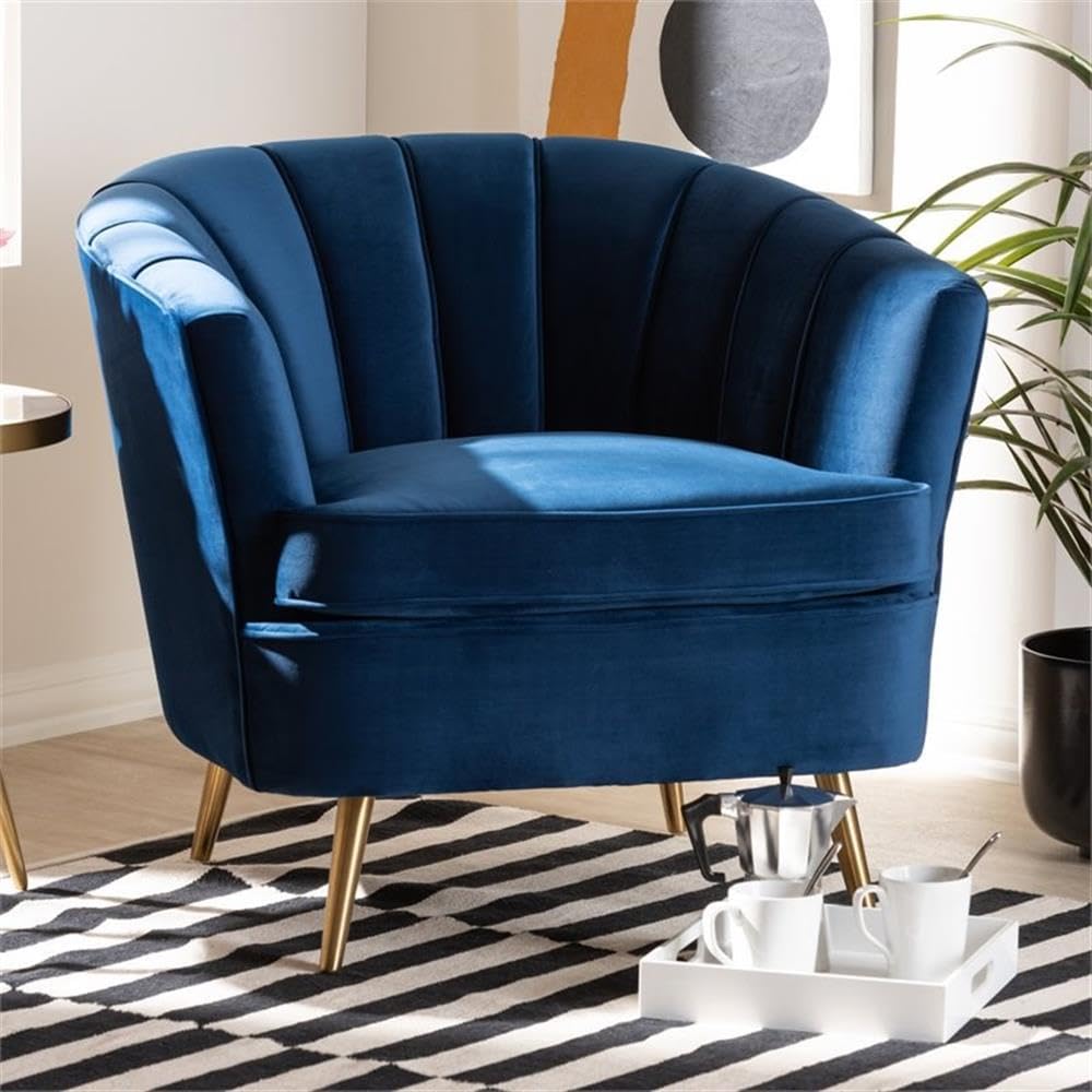 Baxton Studio Emeline Navy Blue Velvet Accent Chair