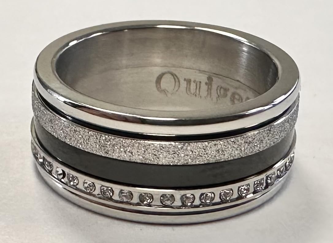 Quiges - Set di anelli impilabili in acciaio INOX con 3 anelli interni e 1 anello base e Acciaio inossidabile, 12,5, colore: Argento, cod. SRS018S17
