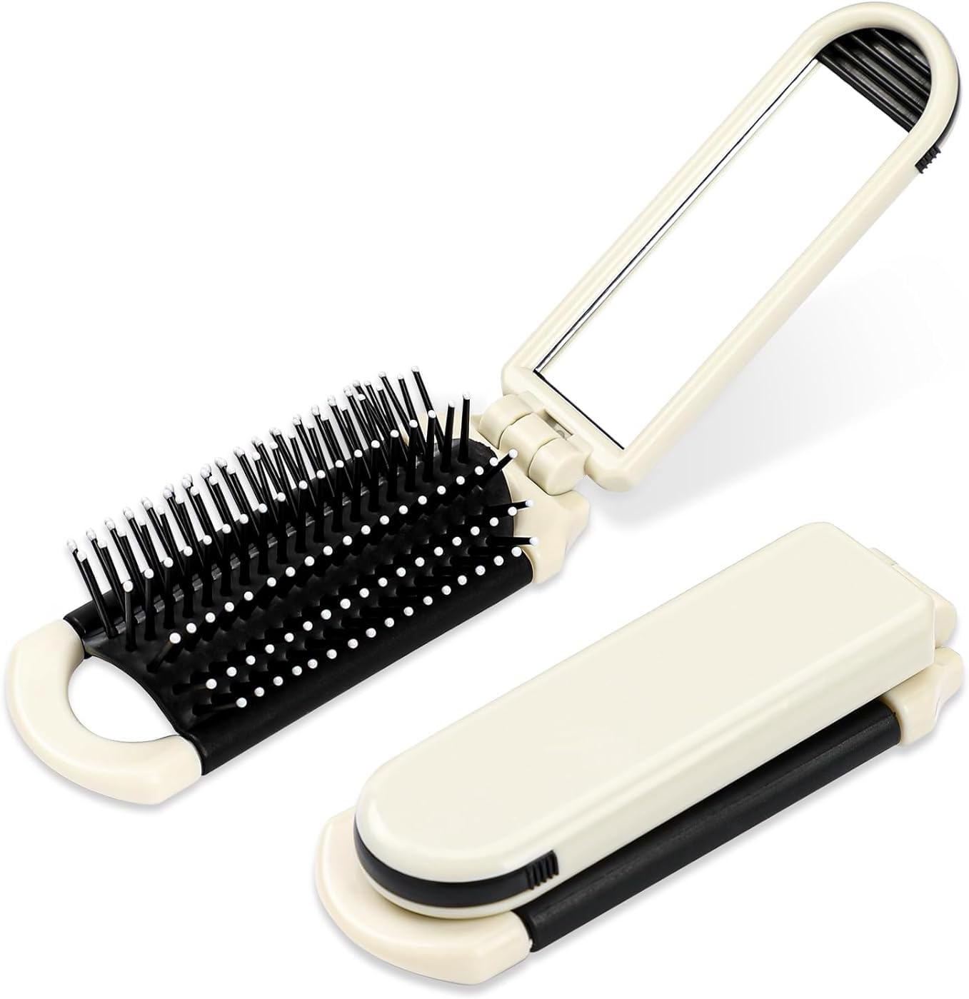 Foldable Hair Brush with Mirror, Compact Travel Hair Brushes Folding Hairs Brush for Women and Men, Portable Mini Pocket-Size Massage Comb for Gym, Trips, Purse and Styling (Retractable Mirror)