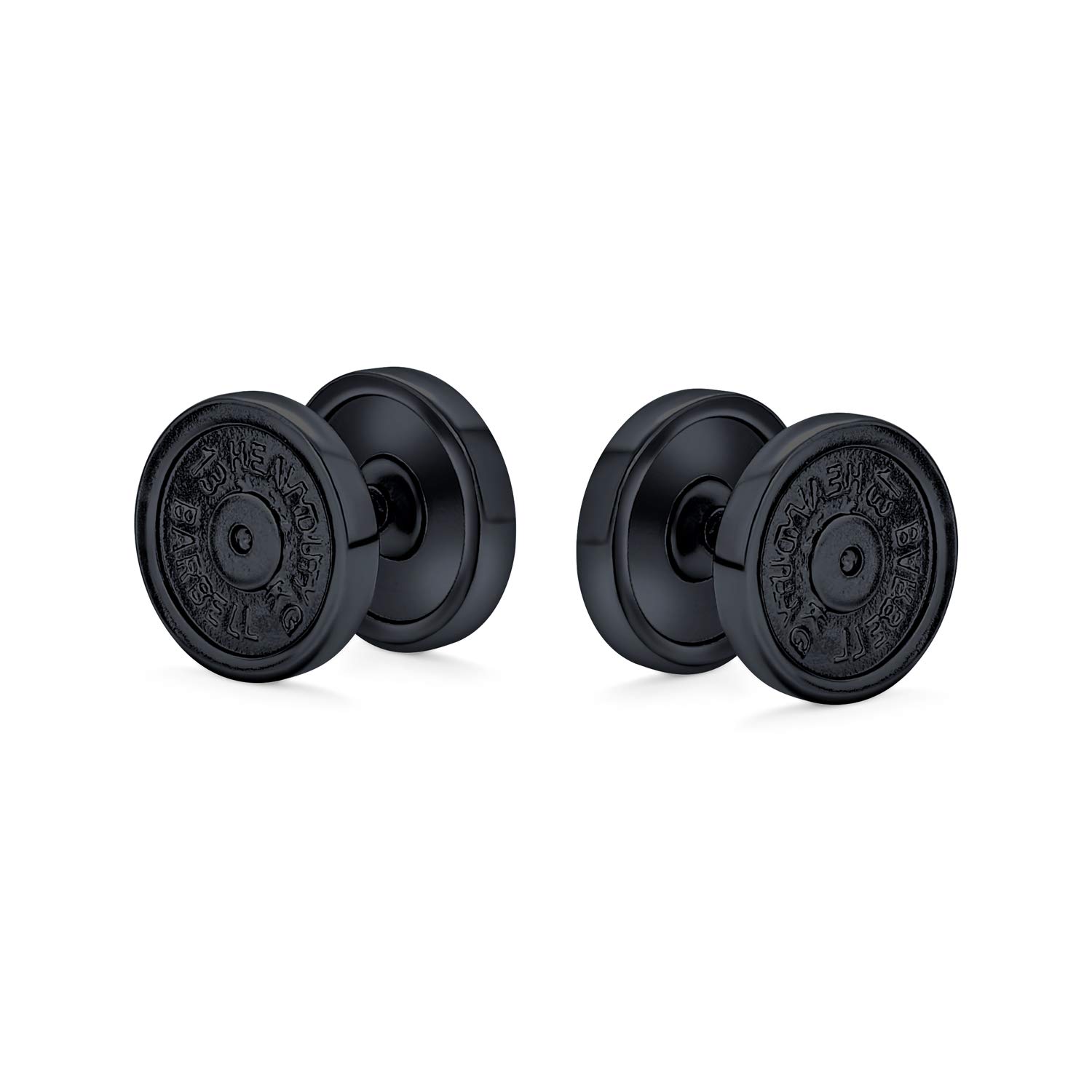 Engravable Personalized Black Bar Bell 8MM Round Illusion Faux Ear Plug Earrings for Men Surgical Steel 16G With Screw Back