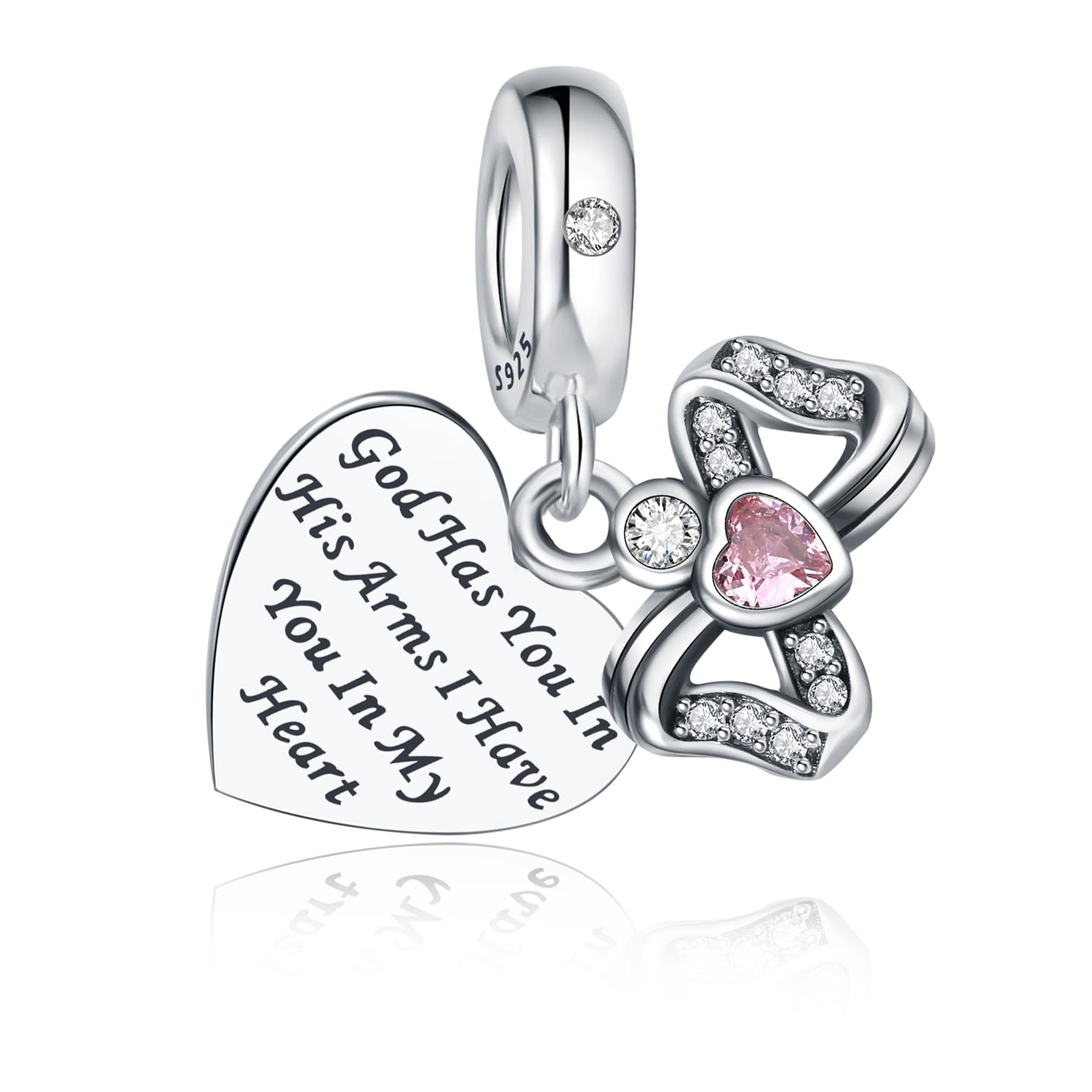 CLYQCL925 Sterling Silver Charms Fit Pandora Charms Bracelet God Has You In His Arms I Have You In My Heart Fit Wife Daughter Mother's Day Christmas Birthday Gift