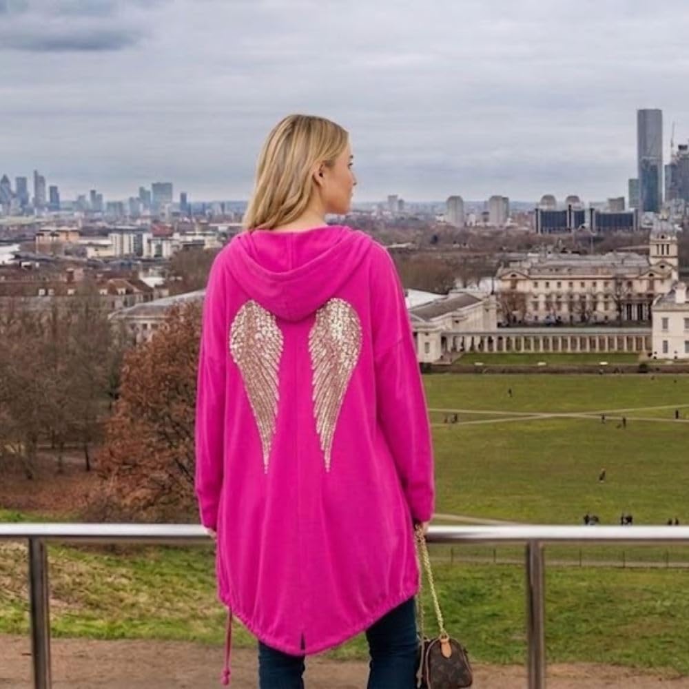 Cardigan da donna con cappuccio e ali d'angelo con paillettes
