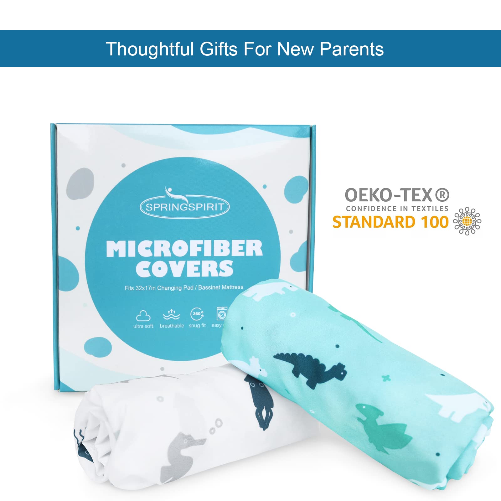 Sábanas de moisés, 2 unidades, sábanas de moisés ultrasuaves para bebés niños o niñas, ajuste universal para rectangular, ovalado, almohadilla de moisés de reloj de arena, dinosaurios y océano 5