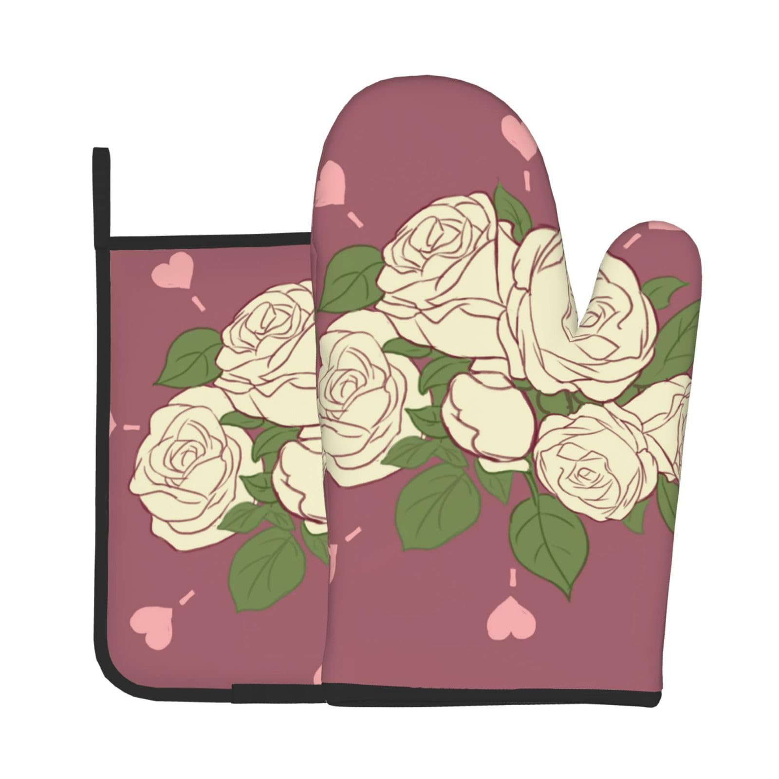 Oven Mitts and Potholders Set of 2 for Kitchen Baking Cooking GrayWhite Rose of Love Thick and Durable