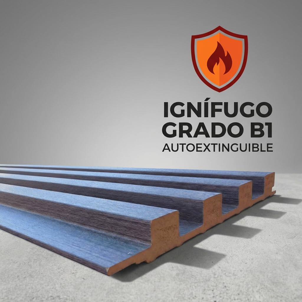 Revestimiento Pared Madera WPC Sólido - 6 Paneles Decorativos 3D Acanalados (130x15,8cm) - Listones Pared Interior Impermeable e Ignífugo - Roble Ahumado