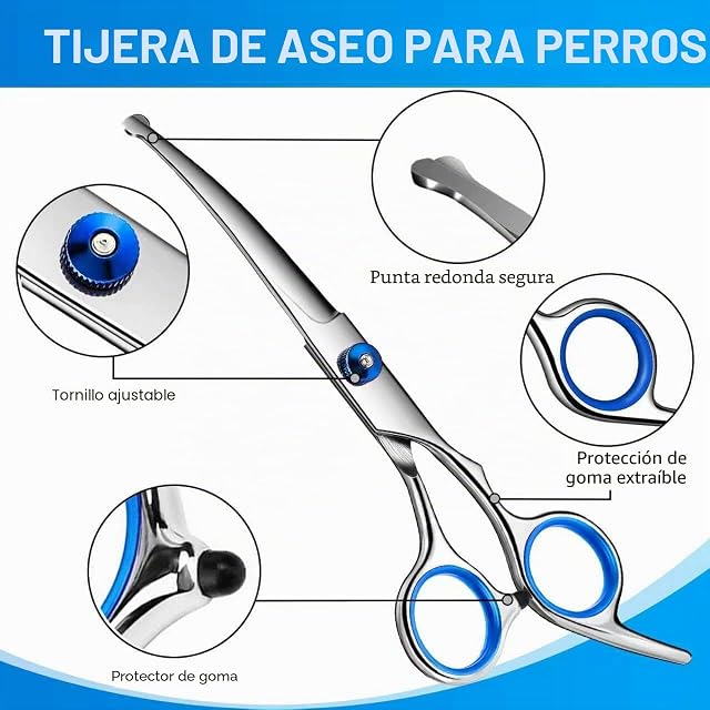 Foto 3 de 7 de Tijeras para perros curvadas y paño de limpieza 2 en 1, tijeras para perros 4CR 6,7 pulgadas